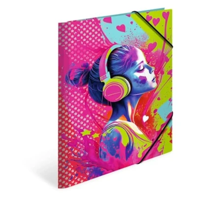 Image of HERMA Portfolio Folder A4 Music Girls, Children&#039;s Corner Made of Cardboard with Art Motif, Elastic Band, Inner Flaps and Print for Boys Girls