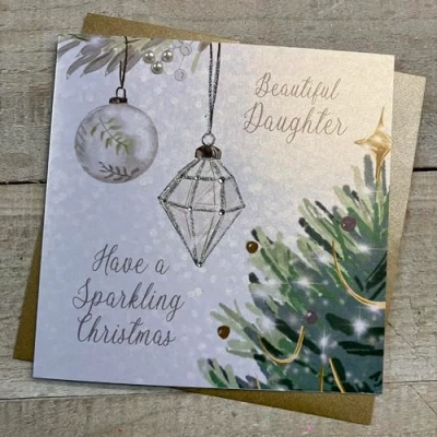 Image of White Cotton Cards BEAUTIFUL DAUGHTER BAUBLES CHRISTMAS CARD, HAND FINISHED (C23 44)