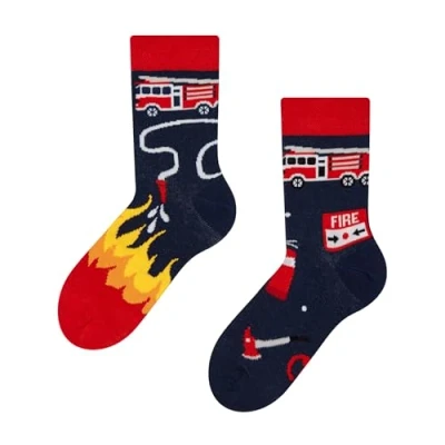 Image of Dedoles Unisex Socks for Women, Men &amp; Kids Cotton Funny Designs Football Bicycle Horses Plants Firefighter Gift Mismatched, Design: Hero Firefighter, Colour: Blue, Size: 12K 2 UK