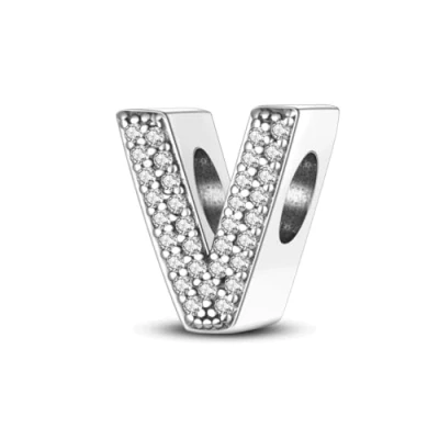 Image of TINSLO 925 Sterling Silver Charms Beads Initial V Letter for Pandora Bracelet, Dangle Pendant Necklace and Bracelet Jewelry Gifts Women Girls