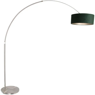 Image of Sparkled Light Arc Floor Lamp Steel Brushed, Velor Green
