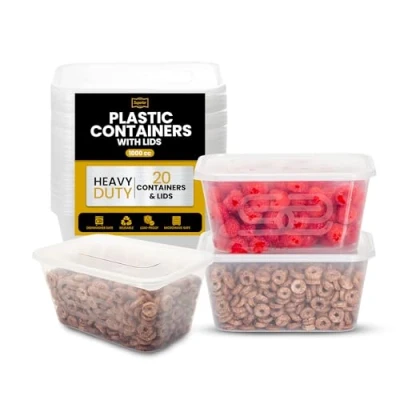 Image of Superior Takeaway Containers with Lids 20 Pcs Durable 1000ml Crack Resistant Rectangular Food Microwave Safe Leak Proof Perfect for Meal Prep &amp; Storage