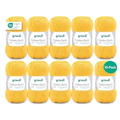 Image of Grundl Hand Knitting Yarn, Cotton, Corn Yellow, 10 x 50 g