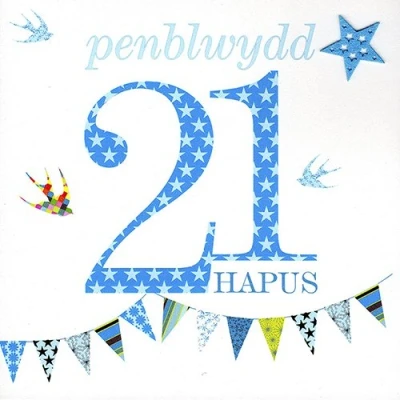 Image of Claire Giles Sherbet Sundaes Welsh Penblwydd Hapus 21st Birthday Card Blue
