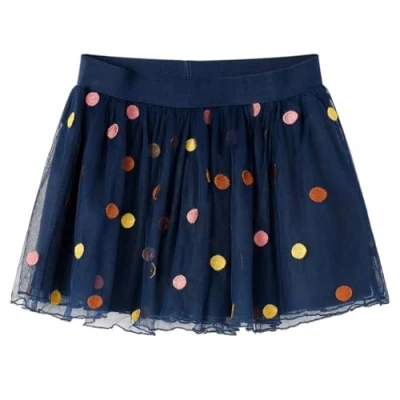 Image of vidaXL Stylish Kids&#039; Tulle Skirt Comfortable Cotton Polyester Blend Navy Blue with Polka Dots Elastic Waistband Size 116 for Children 5 6 Years