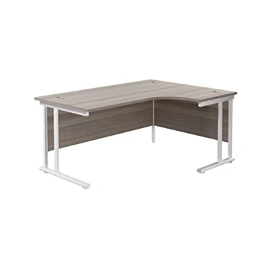 Image of Office Hippo L Shaped Desk 160 x 120cm. Large Corner Computer For Home With Integrated Cable Ports, Ideal Work, Study, Gaming And Hobby Workstation (Grey Oak/White)
