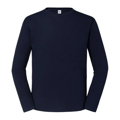 Image of Fruit of the Loom Mens Iconic 195 Premium Ringspun Cotton Long Sleeved T Shirt (Deep Navy) Blue Size Medium