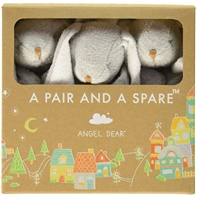 Image of Angel Dear Pair and a Spare 3 Piece Baby Blankie Set Bunny Grey