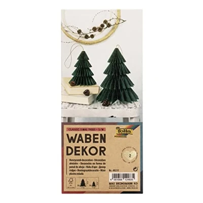 Image of folia 49211 Classic Trees Honeycomb Set of 2 Height Approx. 20 and 13 cm, Foldable Christmas Decoration for Indoor use, Dark Green, S/M