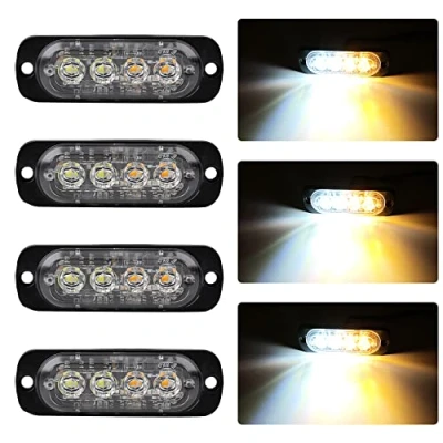 Image of 4pcs Ultra Thin 4LED Emergency Warning Lights Amber White Hazard Flashing Strobe Light Side Beacon Universal for 12 24V Car Vehicle Truck Trailer Caravan Camper Motorcycle Van