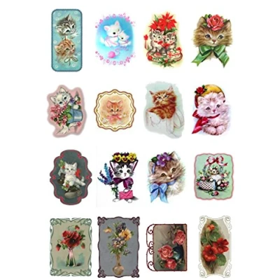 Image of Decoupage Paper Pack (20 Sheets 10x15cm) Kittens and Flowers FLONZ Vintage Ephemera
