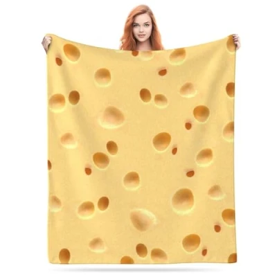 Image of Cantidelli 3D Funny Realistic Food Cheese Flannel Fleece Throw Blankets 50&quot;X40&quot; Soft Cozy Fluffy Winter Fall Blanket Fuzzy Plush Home Decor for Couch Bed Sofa Living Room Bedroom