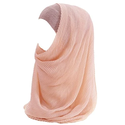 Image of Lina &amp; Lily Premium Cotton Pleated Hijab for Muslim Women, Maxi Head Scarf Shawl Wrap Lightweight (Peach)