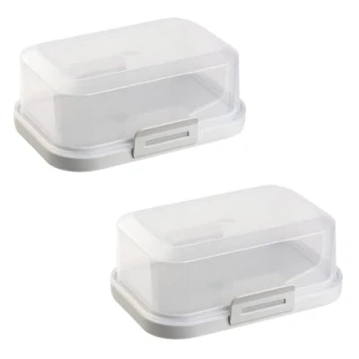 Image of Gariella 2 x Stackable Butter Dish with Plastic Lid, Grey, BPA Free, Multi Purpose