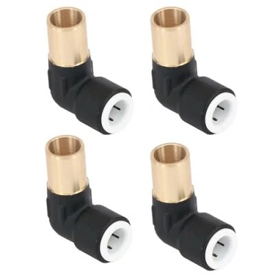 Image of SPARES2GO 15mm x 10mm Push Fit Radiator Valve Black Reducing Elbow Stem Compression (Pack of 4)