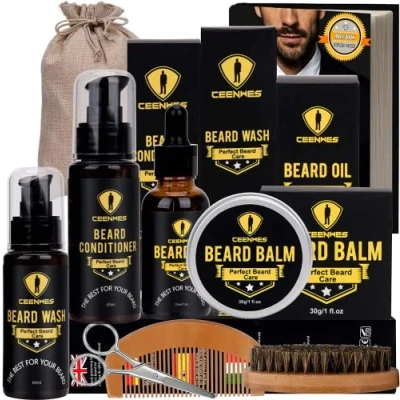 Image of Beard Grooming Kit for Updraed 10 in 1 Care Unique Gifts Men, Oil, Brush, Comb, Balm, Shampoo, Modelling Comb&amp; Mustache Scissors Growth &amp; Trimming