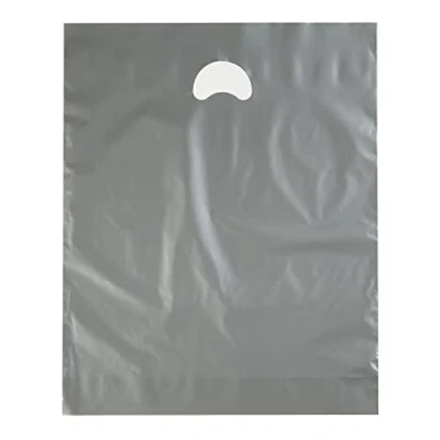 Image of 15&quot; x 18&quot; 3&quot; Silver Varigauge Polythene Carrier Bags Pack of 50