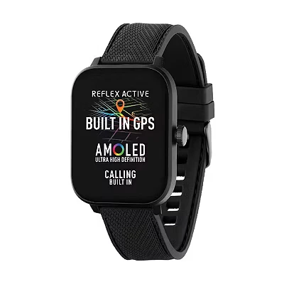 Image of Reflex Active Series 44 Amoled Smart Watch for Men Women with Built in GPS, IP68 Waterproof, Sports Modes, Step Counter, Sleep Monitor, Dual time Display and Black Silicone Strap IOS Android