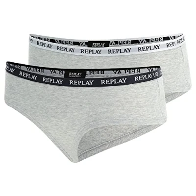 Image of REPLAY Women&#039;s Lady Culotte Style 1 T/C 2pcs Waterfall Pack, Light Grey Melange/White/Black, XL