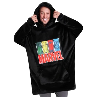 Image of Marvel Oversized Blanket Hoodie for Men Captain America Iron Man (Black)