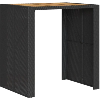 Image of vidaXL Garden Bar Table with Acacia Wood Top Black 105x80x110 cm Poly Rattan