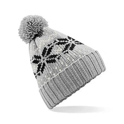 Image of Beechfield Fair Isle Snowstar® Beanie Light Grey/Black/Off White