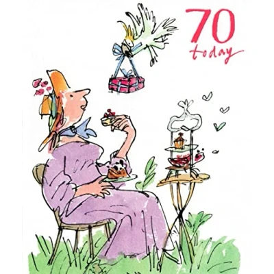 Image of Woodmansterne Quentin Blake Female 70th Birthday Card Afternoon Tea