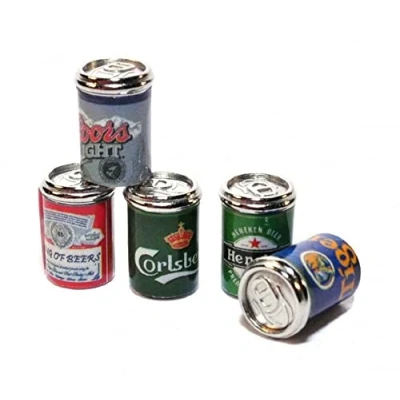 Image of Melody Jane Dolls House 5 Beer Cans Ale Tins Miniature 1:12 Metal Pub Drinks Shop Accessory