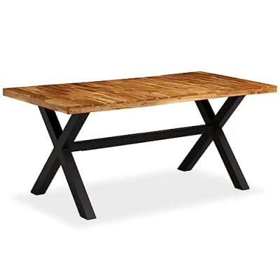Image of vidaXL Dining Table, Handmade Industrial Styled Table with Solid Acacia and Mango Wood Construction, Powder Coated Steel Legs, Brown, 180x90x76 cm