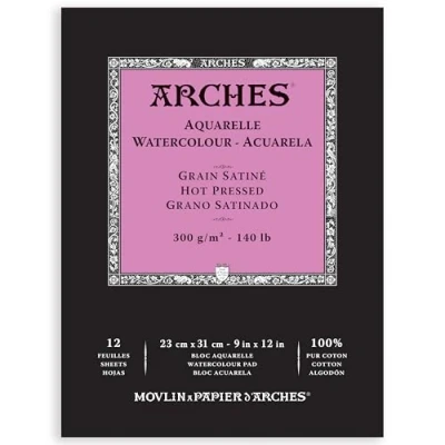 Image of ARCHES A1795097 Pad Enc 23x31 12H Aquarelle 100% Satin 300g NAT, White Natural