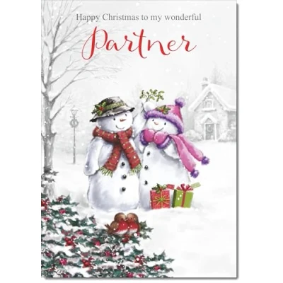 Image of doodlecards Partner Christmas Card Two Snowmen Medium Size for with Plain Envelope