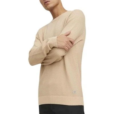 Image of JACK&amp;JONES Men&#039;s JJEATLAS Knit Crew Neck NOOS Pullover Sweater, Oatmeal, L
