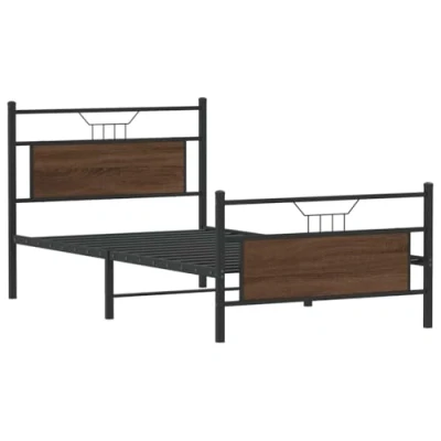 Image of vidaXL Bed Frame Brown Oak Single 100x200 cm with Headboard Storage Slatted Base Bedroom Furniture