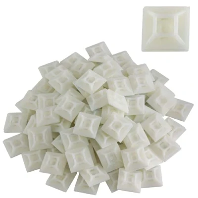 Image of 100 Pack of White Cable Tie Bases 28mm x Premium Adhesive Fixing Mounts by Gocableties