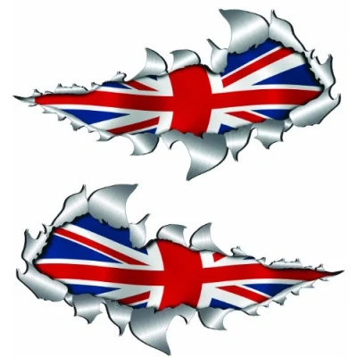 Image of metal rip open,British union jack flag sticker.150mm
