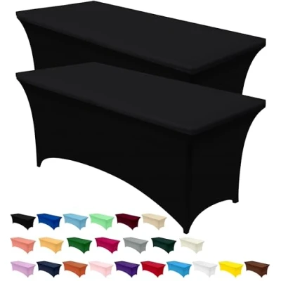 Image of Utopia Kitchen Spandex Table Cloth 2 Pack [4FT, Black] Tight, Fitted, Washable and Wrinkle Resistant Stretch Rectangular Patio Cover for Event, Wedding, Banquet &amp; Parties [122Lx76Wx76H] cm