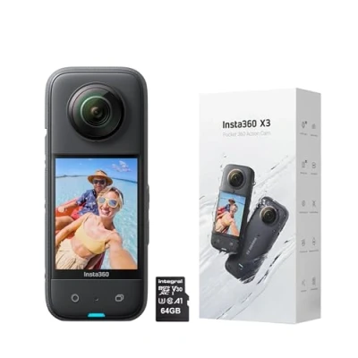 Image of Insta360 X3 Waterproof Action Camera 5.7K 360, 72MP Photos, Stabilization, Touch Screen, AI Editing, Streaming, Webcam, Voice Control, 64GB Card
