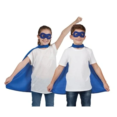 Image of Wicked Costumes Kids Unisex Super Hero Cape &amp; Mask Fancy Dress Costume Blue (One Size 6 10 Years)