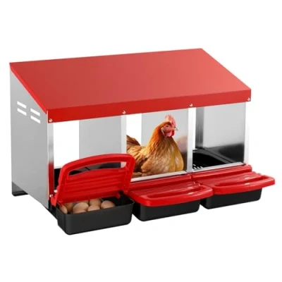 Image of VEVOR Chicken Nest Box, 3 Compartment, 15 to 30 in Stable &amp; Corrosion Resistant Metal Nesting Boxes with Inclined Boxes, Bottom Holes Resting Platform, Fit for Different Breeds