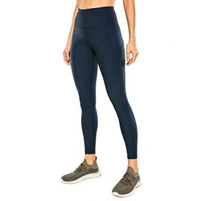 Image of CRZ Yoga Women&#039;s Naked Feeling Gym Leggings Squat Proof High Waist Pants Sports Tights with Pockets 25 Inches True Navy R427 12