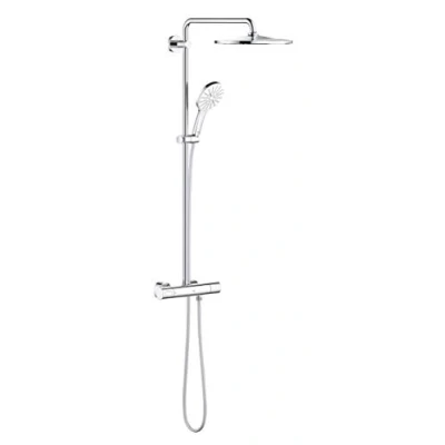 Image of GROHE Rainshower Smartactive 310 Shower System with Cooltouch Thermostat. 310mm 1 Spray Head and 130mm 3 Hand Shower, Water Saving, Wall Mounted, Chrome. 26648000