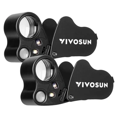 Image of VIVOSUN 2 Pack 30X 60X Illuminated Jewelers Loupe Foldable Magnifier with LED Light for Jewelry Gems Watches Coins Stamps Antiques Black