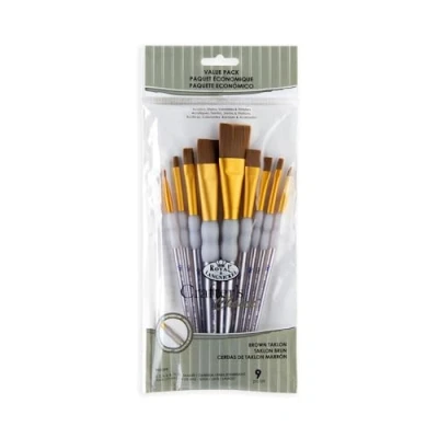 Image of Royal and Langnickel RCC 310 Crafter&#039;s Choice Flat Taklon Variety Brush Set Brown (Pack of 9)