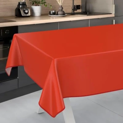 Image of ANRO Oilcloth Tablecloth, Washable, Oilcloth, Garden Outdoor, Indoor, 220 x 140 cm with Hem, Red