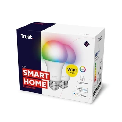 Image of Trust WiFi E27 Smart Bulb, Colour Changing Light Works with Alexa and Google Home, No Hub Required, 2.4GHz Screw LED White &amp; [Amazon Exclusive] 2 Pack