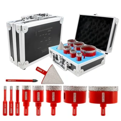 Image of Diamond Core Drill Bit Set, DT DIATOOL 11pcs 6/6/8/20/25/35/45/50/65mm+6mm Carbide Positioning with Triangle Shank + 50mm Hex Chamfer for Porcelain Tile Ceramic Granite Marble