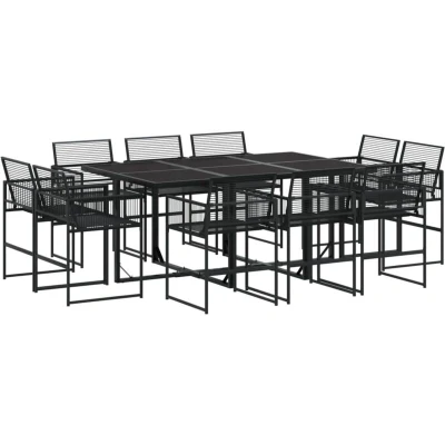Image of vidaXL 11 Piece Garden Dining Set Black Poly Rattan