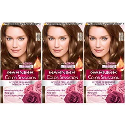 Image of Garnier Color Sensation 6.0 Precious Permanent Hair Dye, Light Brown, Pack of 3