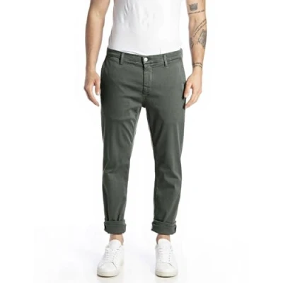 Image of REPLAY Adult M9627 Zeumar Hyperchino Color Xlite Trouser, Military Green 030 1, 32W / 30L
