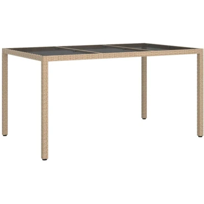 Image of vidaXL Garden Table 150x90x75 cm Tempered Glass and Poly Rattan Beige